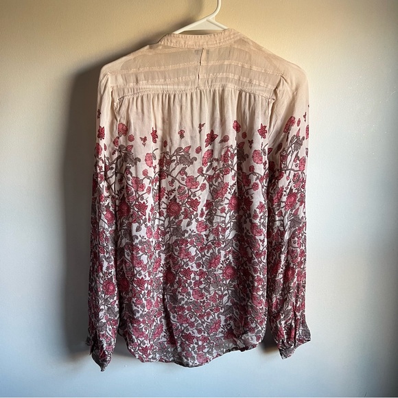 Lucky Brand Beige Floral Sheer Long Sleeve Boho Blouse - Picture 5 of 5